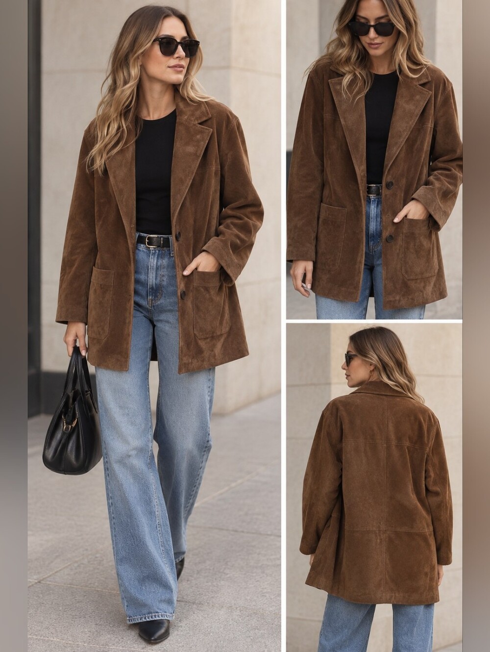 NWOT | ZARA Oversized Brown Suede Leather Jacket Blazer | Size XL